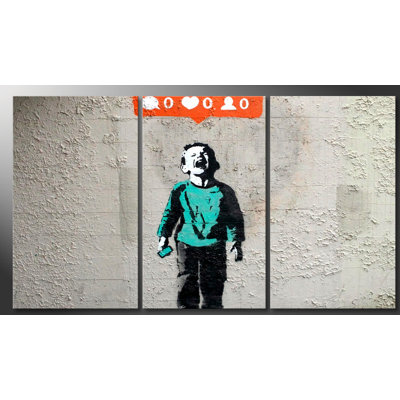 Banksy - 3 Piece Stretched On Wooden Frame Print on Canvas