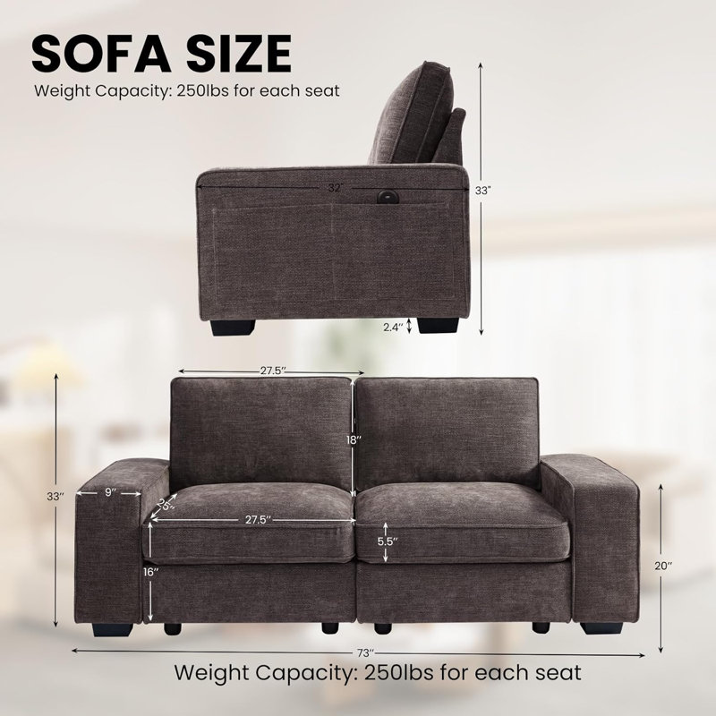 Ebern Designs Judeth Square Arm Modular Sofa, 2, Gray