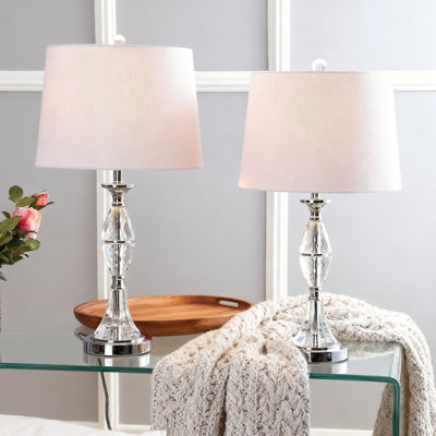 Ensemble de 2 lampes de table à DEL en cristal avec abat-jour rigide, lampe de chevet de style champêtre pour bureau de salon de chambre à coucher, homologué ETL, ampoules à DEL incluses