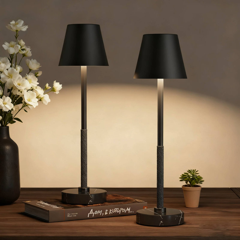 Lampe de table sans fil en métal avec base en marbre, lampe de chevet à commande tactile, à intensité variable (ensemble de 2)