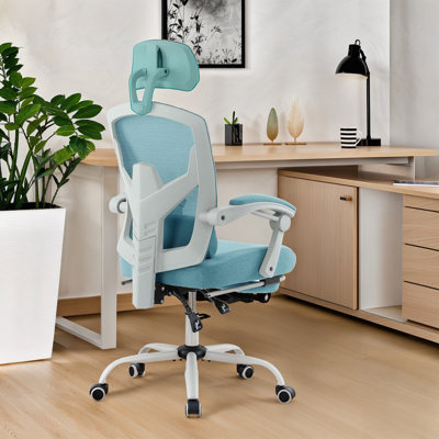 Oreste Home Office Desk Chair with Footrest, High-Back Mesh Rolling Swivel Reclining Chairs with Wheels, Comfortable Headrest, Lumbar Support, Comfy Arms for Home, Office, Gaming, Student