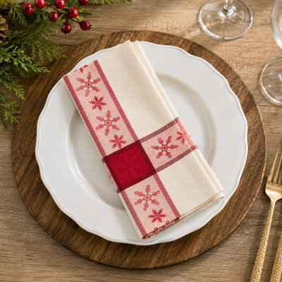 Red Christmas Snowflake Jacquard Cloth Napkins 19" W X 19" L, Set Of 4