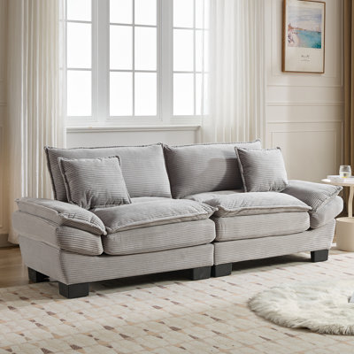 Renville 84" Upholstered Pillow-Top Arm Loveseat Sofa with 2 Throw Pillows