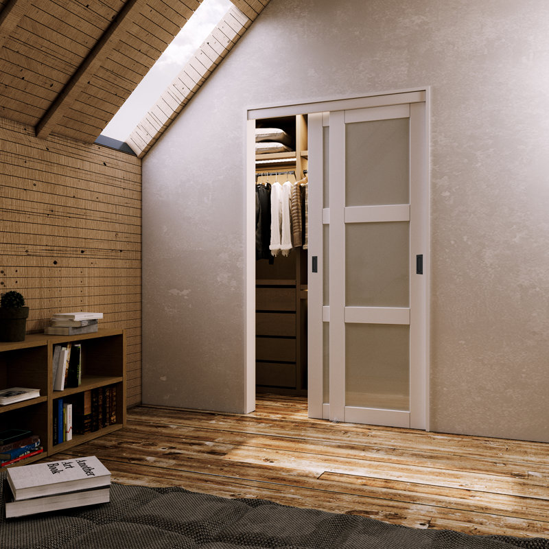 48 in. x 80 in. White Tempered Frosted Glass Sliding Closet Door