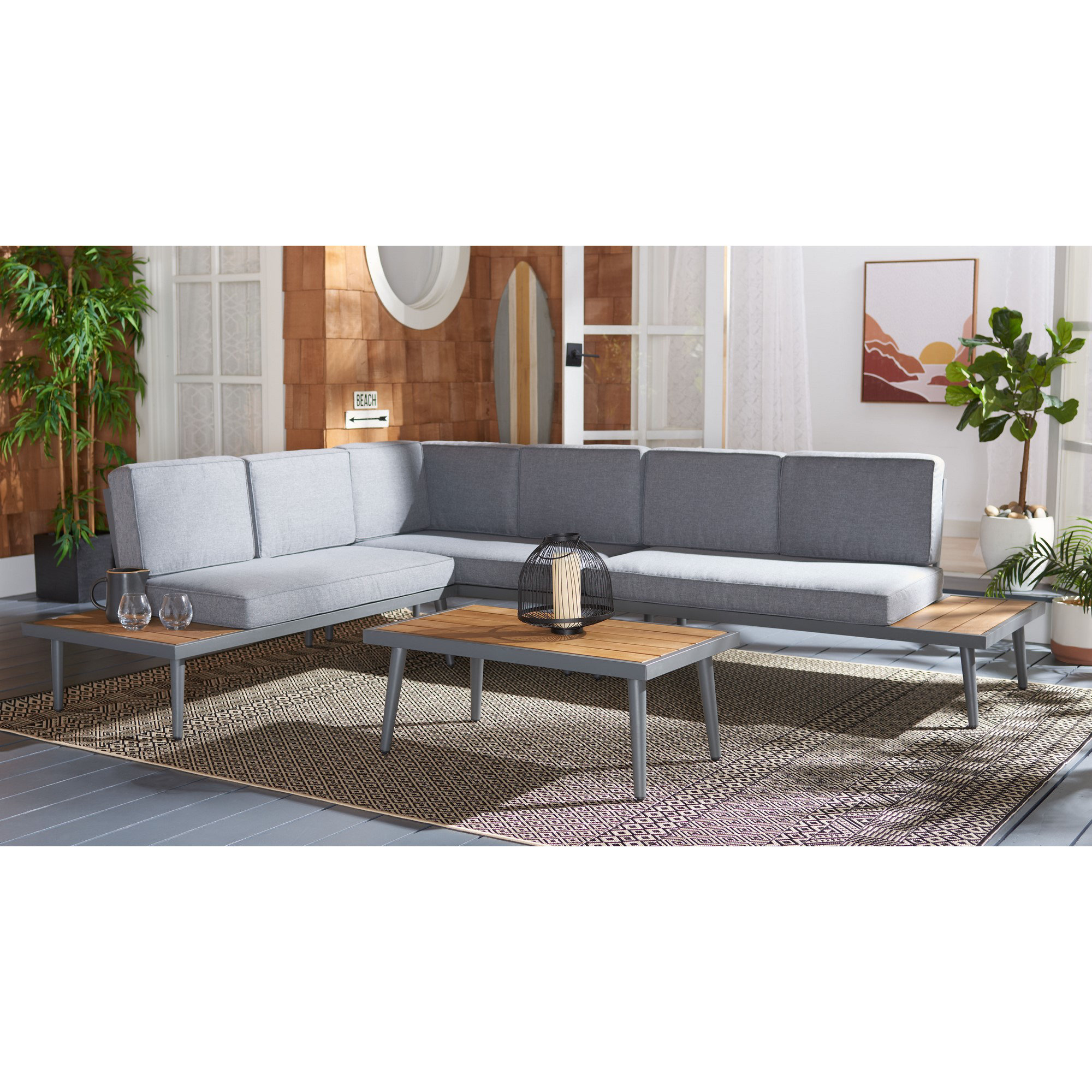 Gherlein 4 - Person Modular Patio Conversation Set with Cushions, Grey