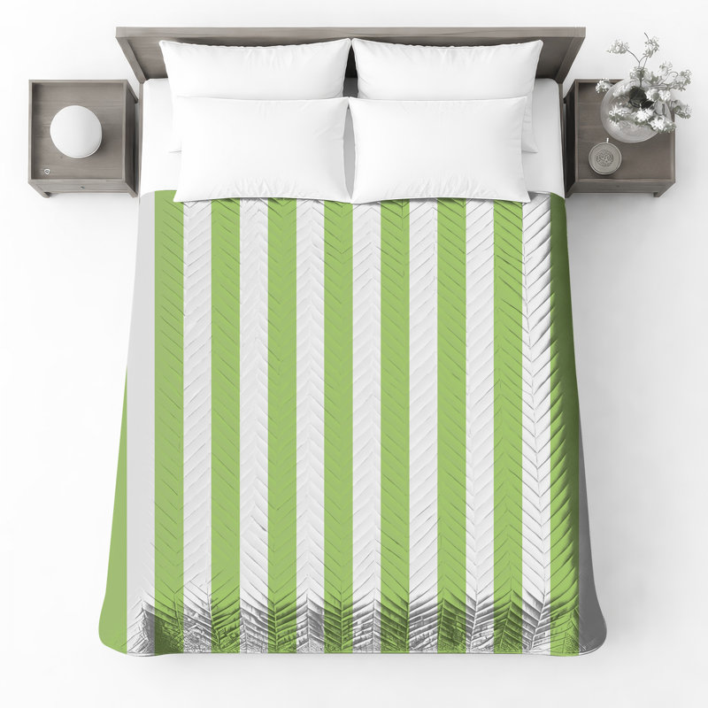 Green White Stripes Bedding Stripes Bedspread Pattern, Full / Double