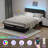 Upholstered Bed Frame with 2 Storage Drawers, Modern Full Platform Bed with Charging Station & LED Light, No Spring Box Needed-558761423