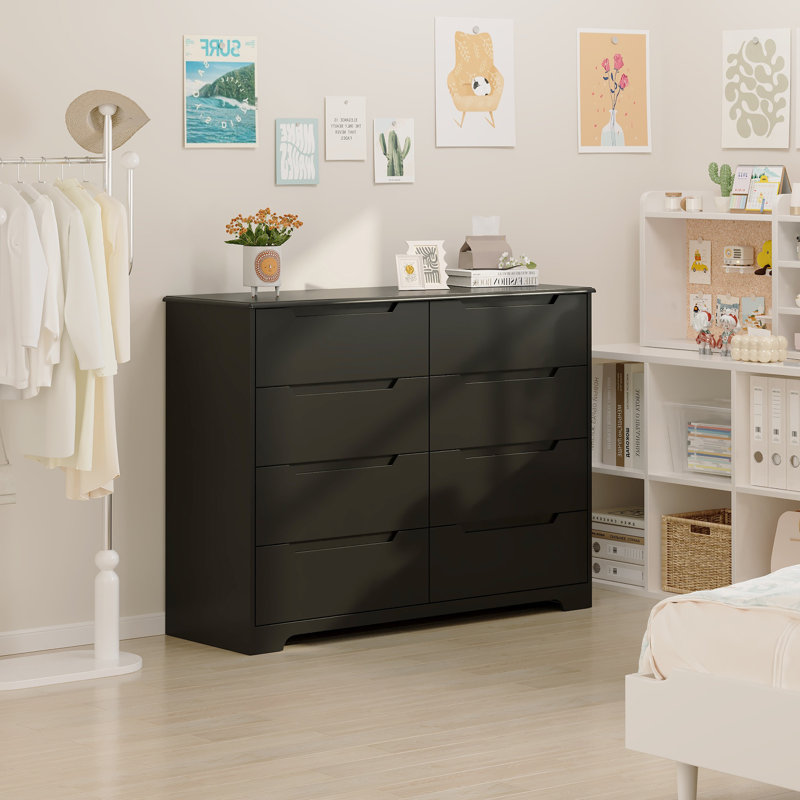 52.4 W 8 - Drawer Double Dresser, Freestandingstorage Cabinets, Black