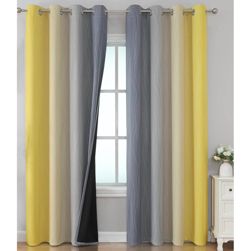 Blackout Curtain Pair, Yellow/Grey