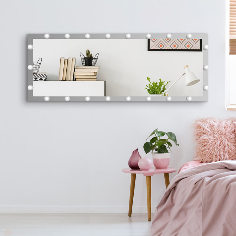 Hollywood Full Length Mirror With Lights Full Body Vanity Mirror With 3 Color Modes Lighted Standing Floor Mirror For Dressing Room Bedroom Wall Mounted Touch Control Silver 63"X24"