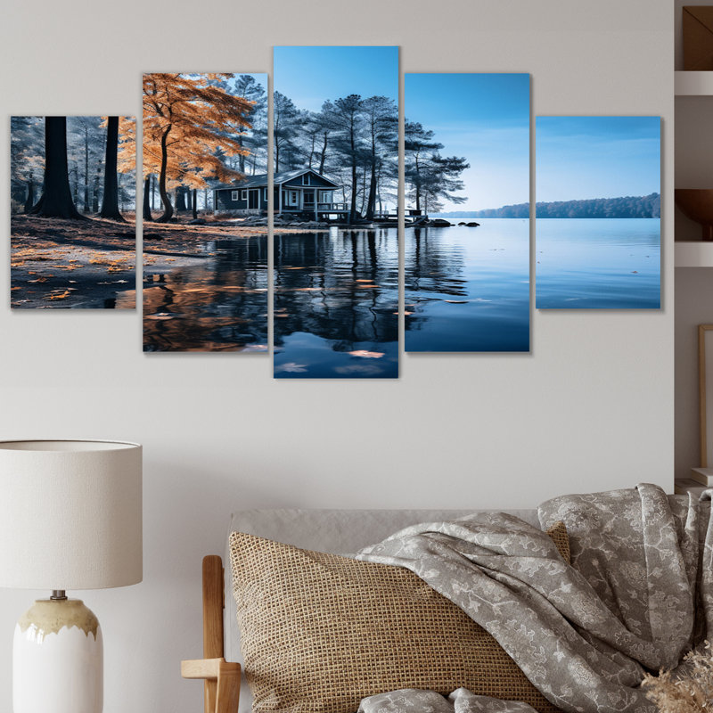 Lake Blue Lakeside Whispers - Décoration murale paysages - 5 panneaux