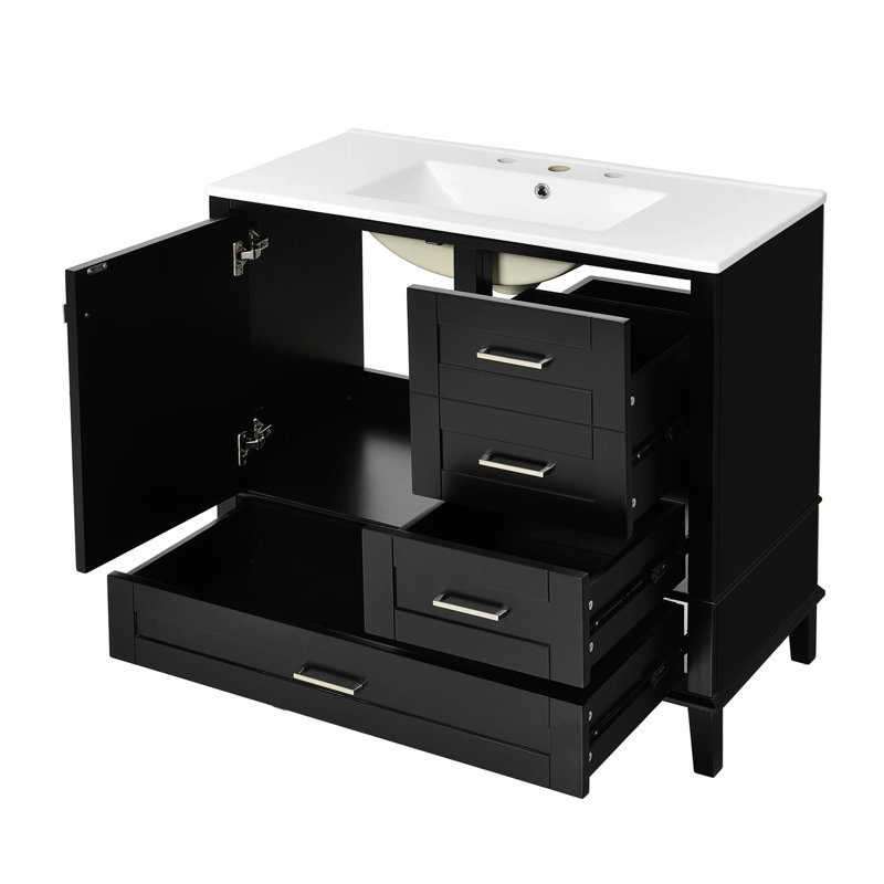 Meuble-lavabo de salle de bain avec 3 tiroirs et porte à fermeture douce, rangement de salle de bain pour la maison, Noir