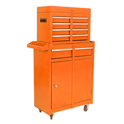 Boîte à outils en métal avec roulettes verrouillables et tablette réglable - 5 tiroirs coulissants pour garage