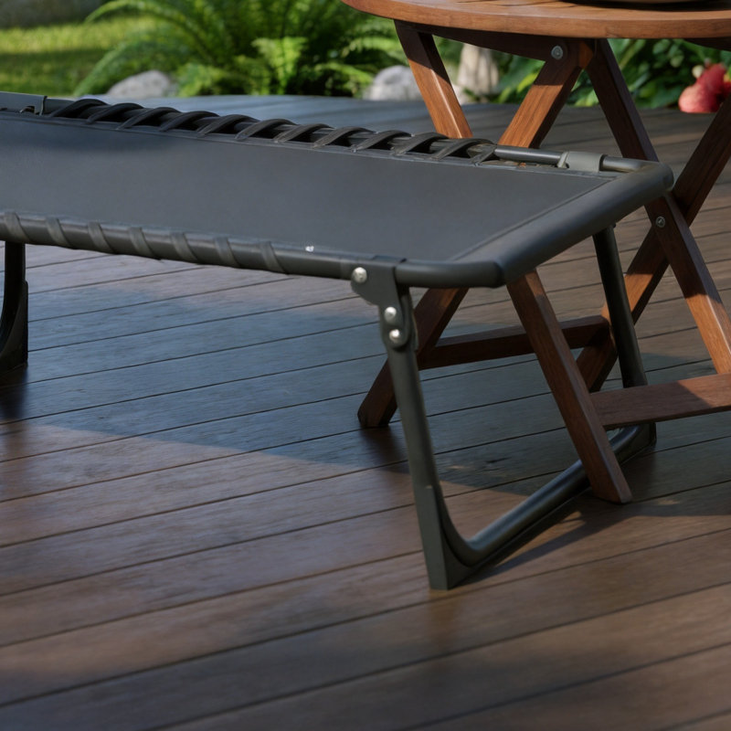 Black Outdoor Folding Sun Lounger, 5-Position Adjustable Sunbathing Chair With Handle, Side Pockets, And Detachable Pillow. Suitable For Gardens, Beaches, Pools, And Camping.