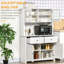 Buffet de cuisine 63,5 po avec huche, armoire de rangement garde-manger avec 4 tablettes, tiroirs, portes en verre encadrées, blanc antique HOMcom
