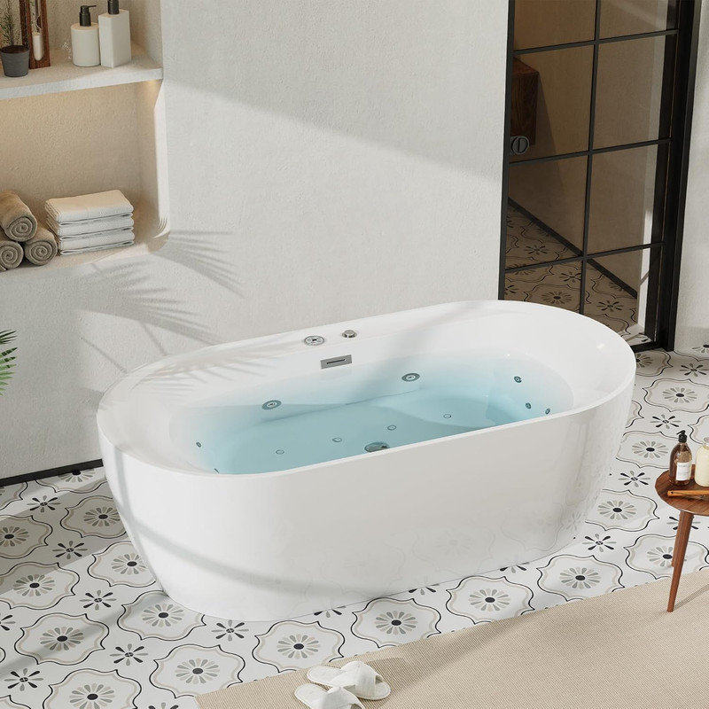 Baignoire autoportante en acrylique 71 x 35 pouces avec jets d'air et de bulles d'air, chauffage et commande par ordinateur