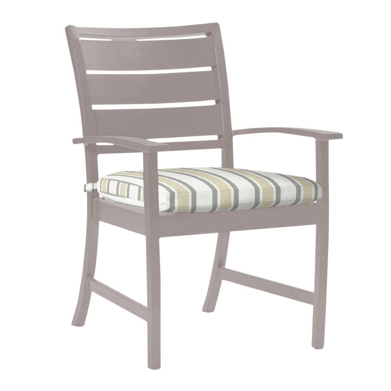 Charleston Aluminum Patio Dining Armchair with Cushions, Oyster, Rollo Silver, Welt
