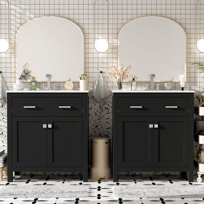 Modern Bathroom Vanity Set with Double Vanities, Double Sinks, Adjustable Shelf, Soft Close Doors and Flip Drawer– Modern Bathroom Solution for Spacious Bathrooms