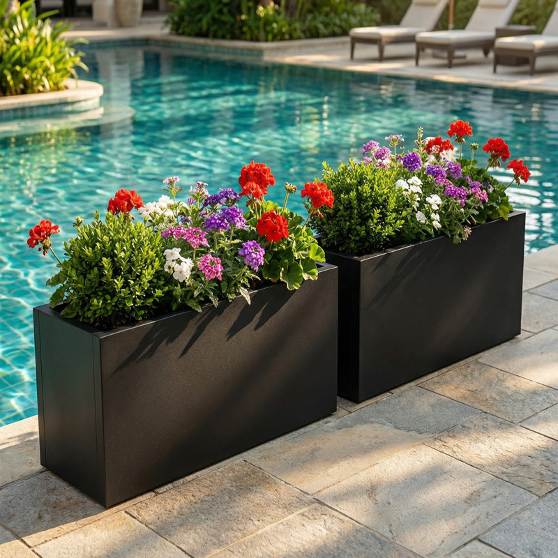 Rectangular Metal Planters for Outdoor Plants Set Of 2, 24" H x 36" W x 10" D