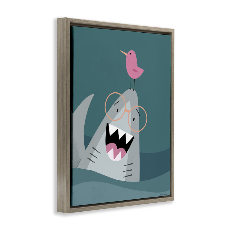 The Friendliest Shark Floating Frame, design by Rachel Nieman, 31" H x 25" W, Montalcino Elm Floater Frame