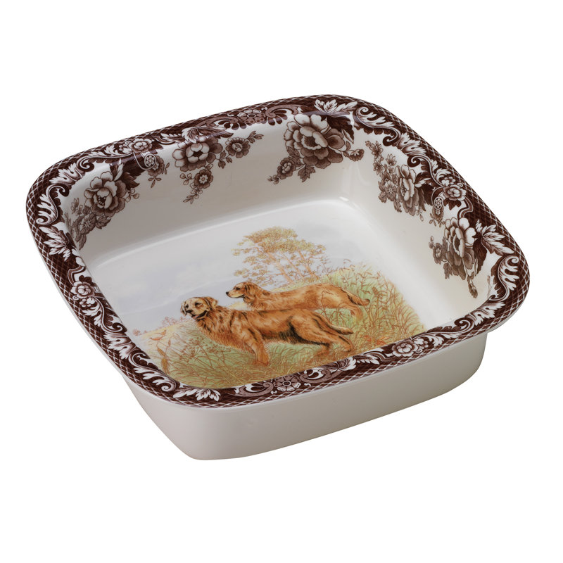 Spode Woodland Dogs Sq Rim Dish 10" Golden Ret