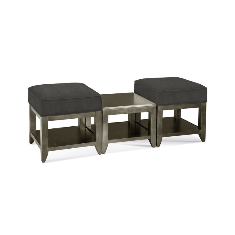 Elements Upholstered Cube Ottoman, Light Blue Performance Fabric; 0851-55, Stone Hearth