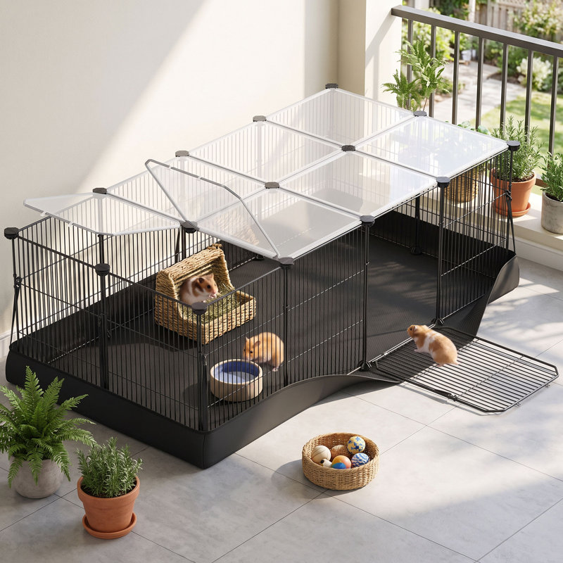 Parc pour petits animaux avec doublure imperméable avec portes supérieures et latérales