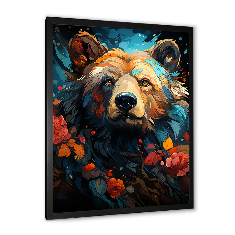 Pop Art, impression d'ours grizzly - 106913, H 20 po x l 12 po x P 1 po, Cadre photo noir