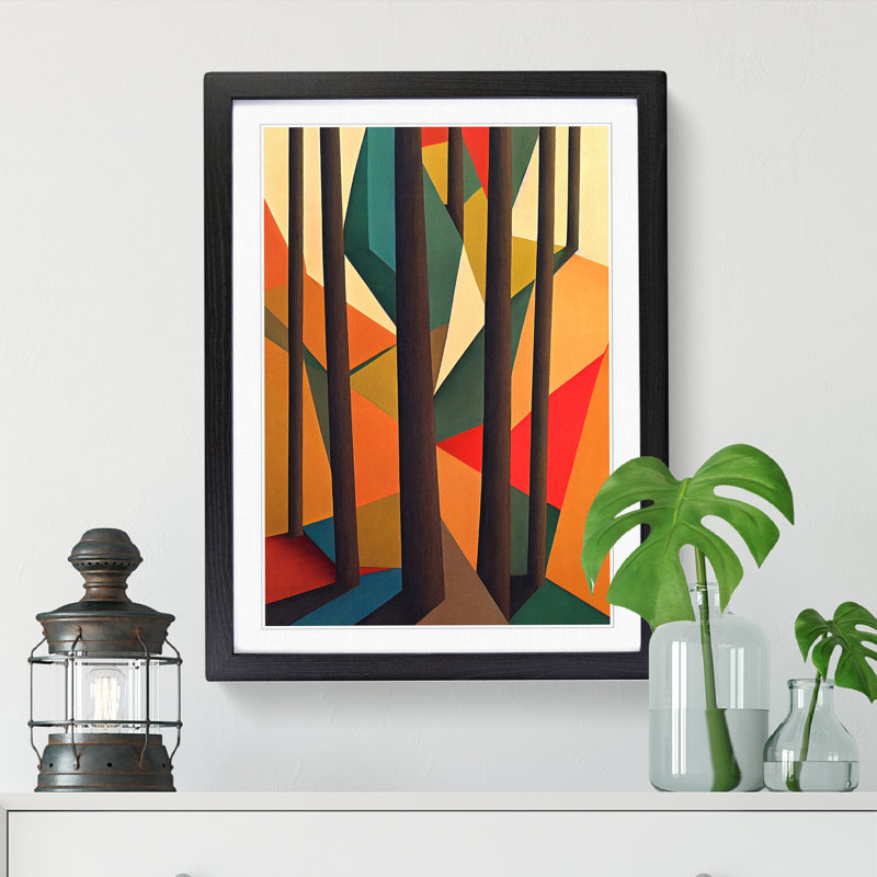 FRM-V0523-2535X Tree Abstract Block Vol.3 - Single Picture Frame Print, 64cm H x 46cm W x 2cm D, Walnut