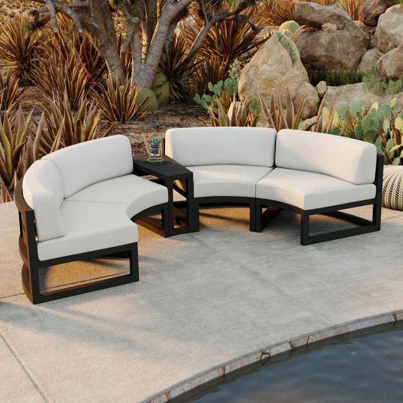 Bergeron Outdoor Curved Patio Sectional with Sunbrella Cushions, Canvas Natural Sunbrella® Canvas, Black