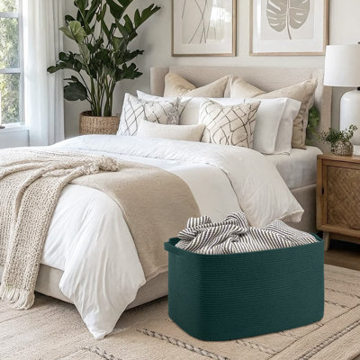 Extra Large Cotton Rope Storage Basket - 62L Decorative Foldable Bin for Laundry, Blankets, Pillows, and Toys