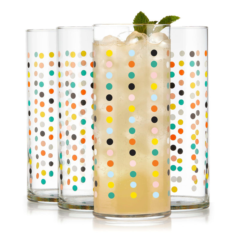 Colorful Retro Polka Dot Glasses Set, 16 oz, Dishwasher Safe