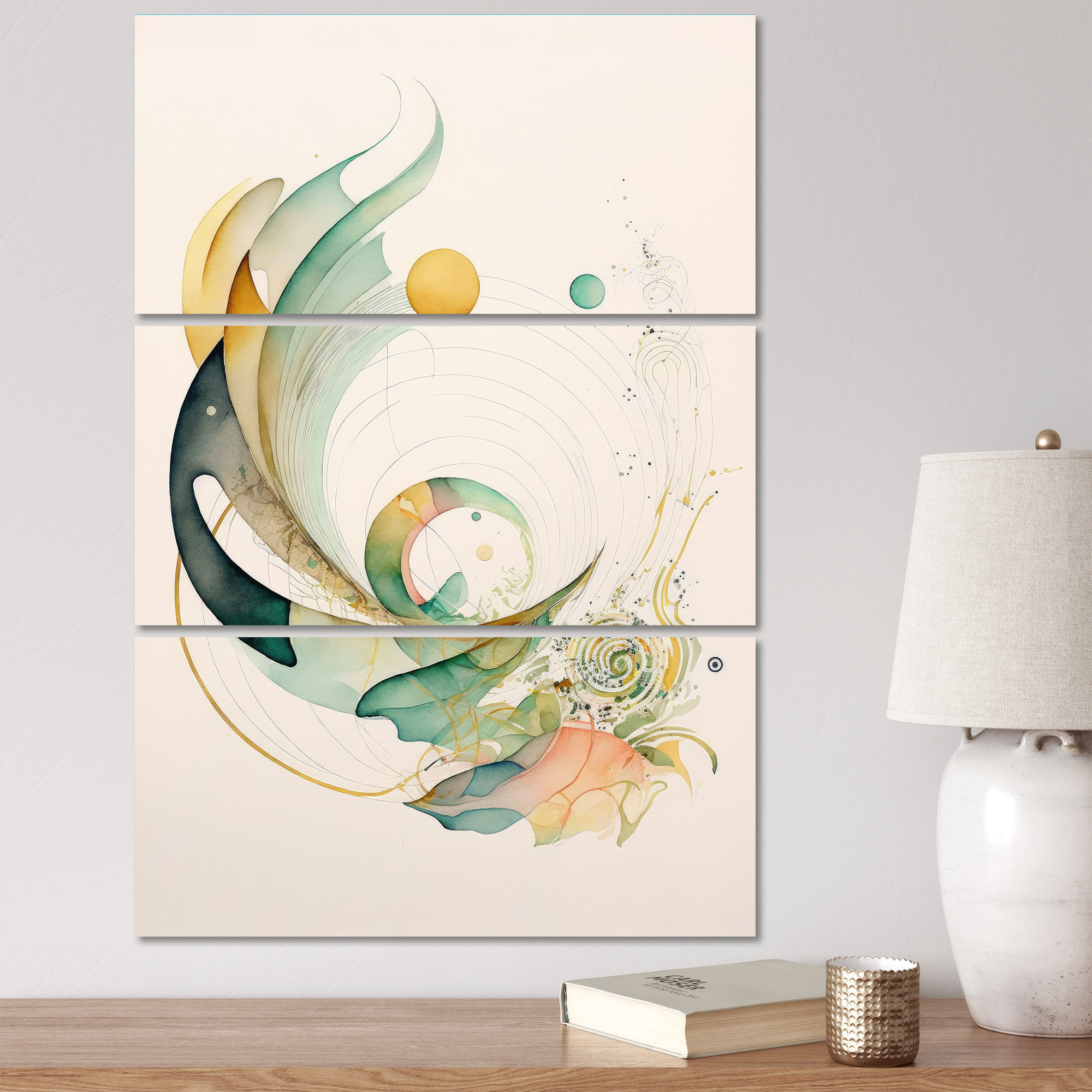 Orren Ellis Edgefield " Green Abstract Swirl " 3 Pieces on Canvas Wayfair
