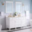 Meuble-lavabo en bois massif H 35 po x l 60 po Jayseon avec comptoir en quartz blanc Carrera et double lavabo-213677753