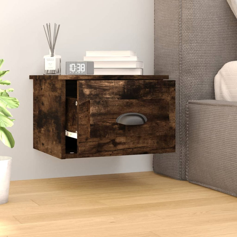 Lurette 41.5cm W Solid + Manufactured Wood Bedside Table, Individual, Smoked Oak