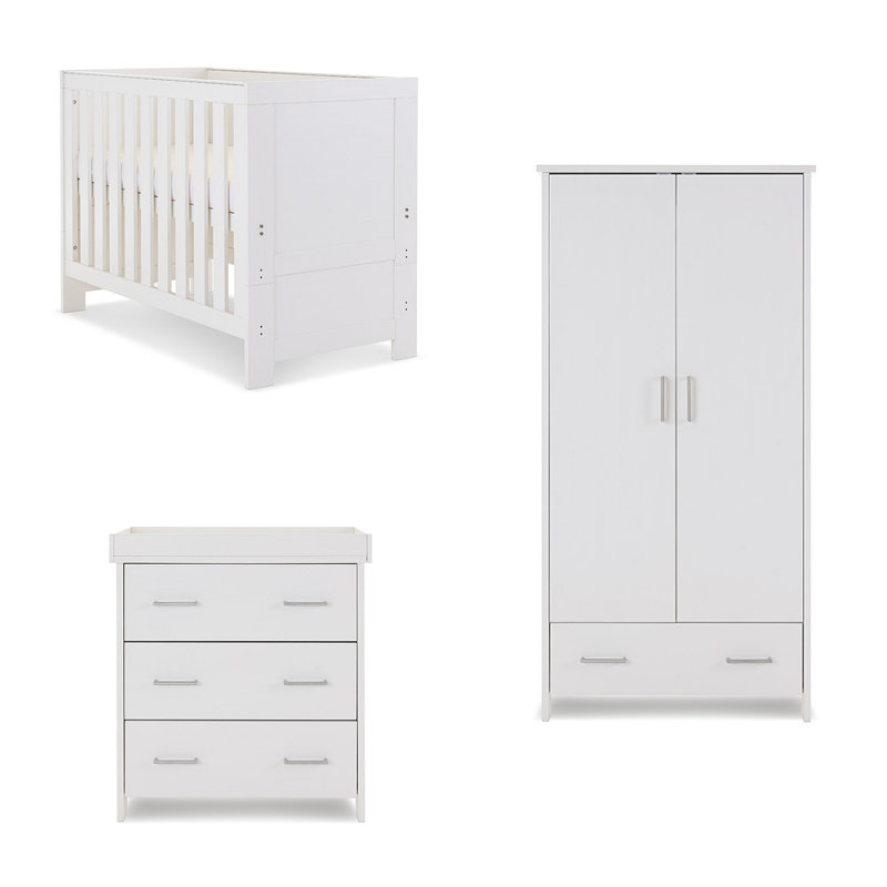 Nika Mini Cot Bed Nursery Furniture Set & Underdrawer, White Wash