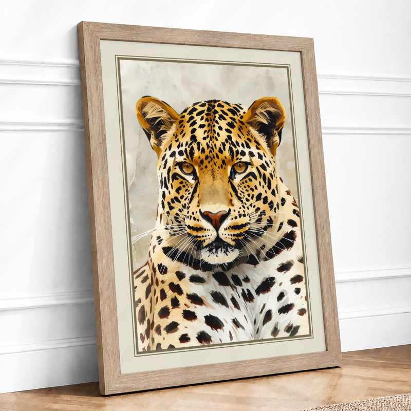 Leopard Portrait Boho - Framed Print, A3 - 42.0 x 29.7 cm, Oak