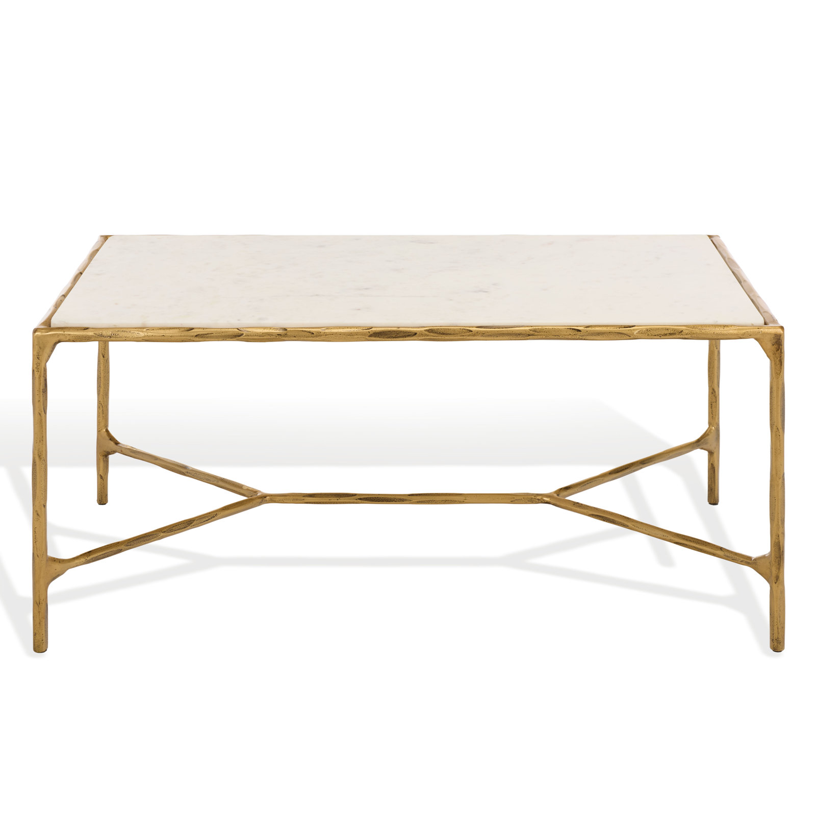 Evelynn 4 Legs Coffee Table, Brass, White Marble