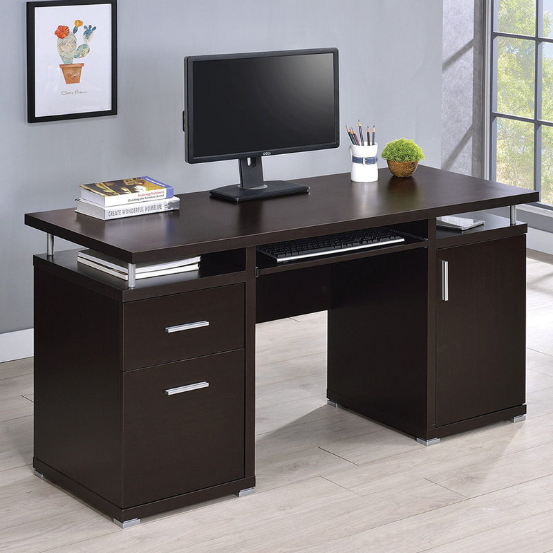 Computer Desk With 2 Drawers And Cabinet, Brown