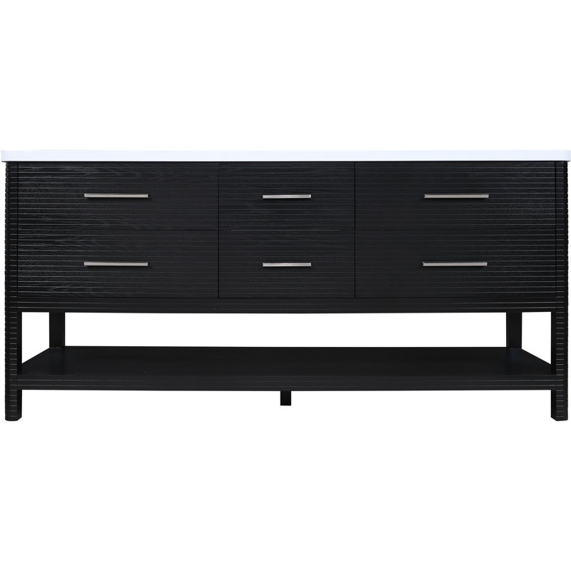 Meuble-lavabo en pierre noire et bois massif 72 po Oakwell, Noir, 72"