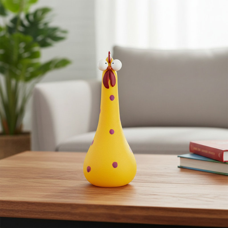 Statue de poulet en résine avec de grands yeux à long cou - Décoration mignonne pour décoration de bureau, Jaune