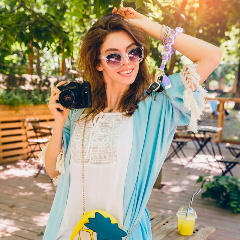 Porte-clés Daisy Boho fait à la main, porte-clés 3 en 1 Boho Daisy