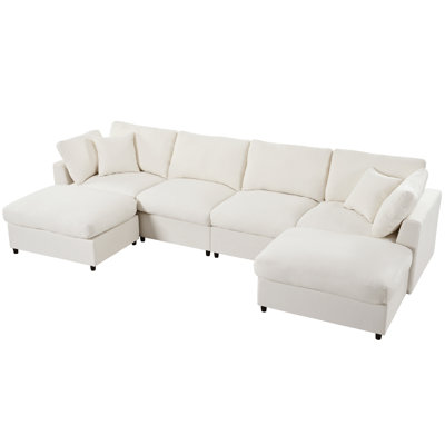 U_STYLE 128" Large U-Shaped Sectional Sofa With 2 Movable Ottomans, Chenille Fabric, Modular Design For Living Room, Home Theater, Spacious Space(Old Sku:WY000454AAA)