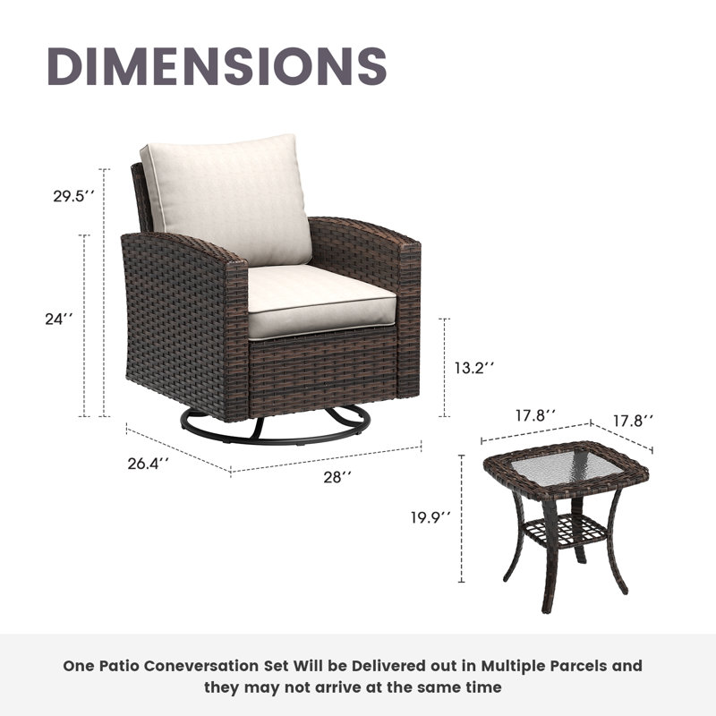 Patio Swivel Rocker Chair with Side Table, Brown Frame/Sand Cushion