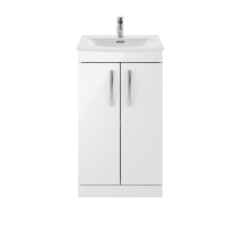 Athena 510mm Single Bathroom Vanity with Integrated Vitreous China Basin, Gloss White