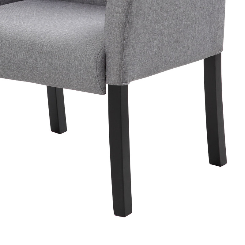Fauteuil d'invité Nick, lin gris moyen, support lombaire à structure en bois