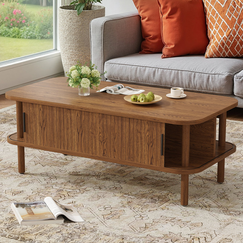 Table basse cannelée 43,4 ", Brown Wood / Does Not Apply