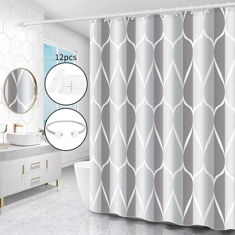 Extra Wide Shower Curtain, Grey Geometric