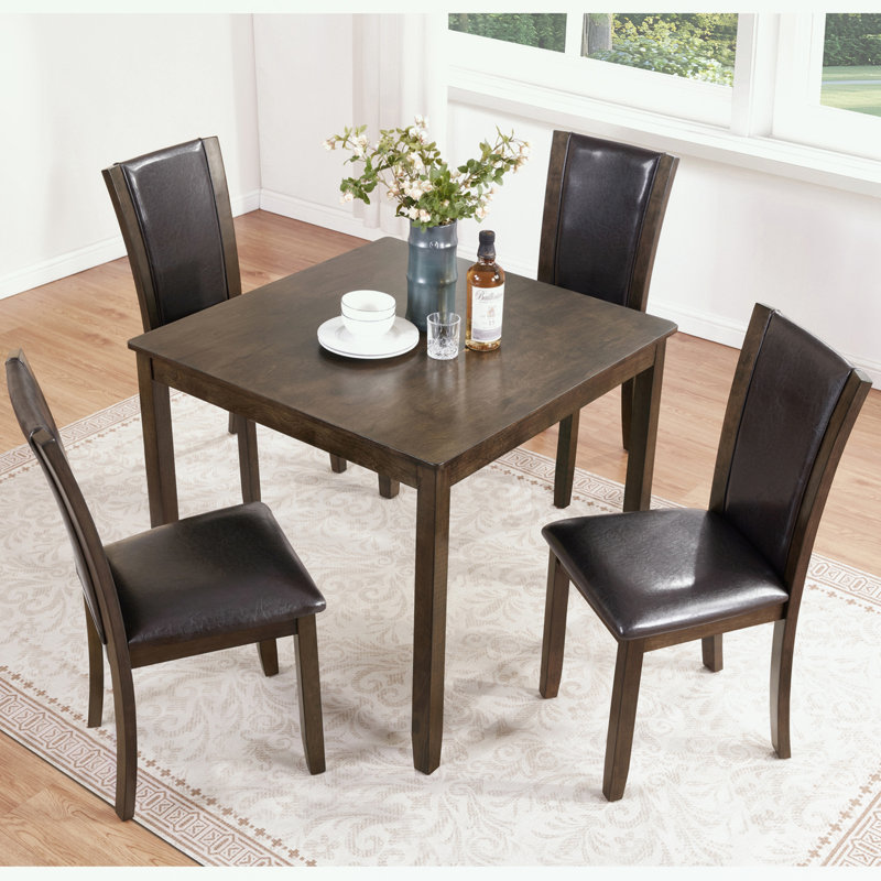 Ensemble de salle à manger 5 pièces avec table carrée et 4 chaises rembourrées en polyuréthane