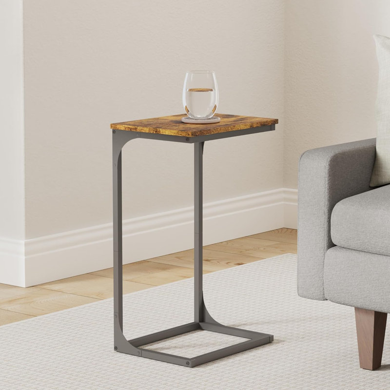 Table d'appoint en forme de C, table d'appoint avec canapé, table de canapé avec structure en métal, salon, petite table avec plateau télé (1 pièce)